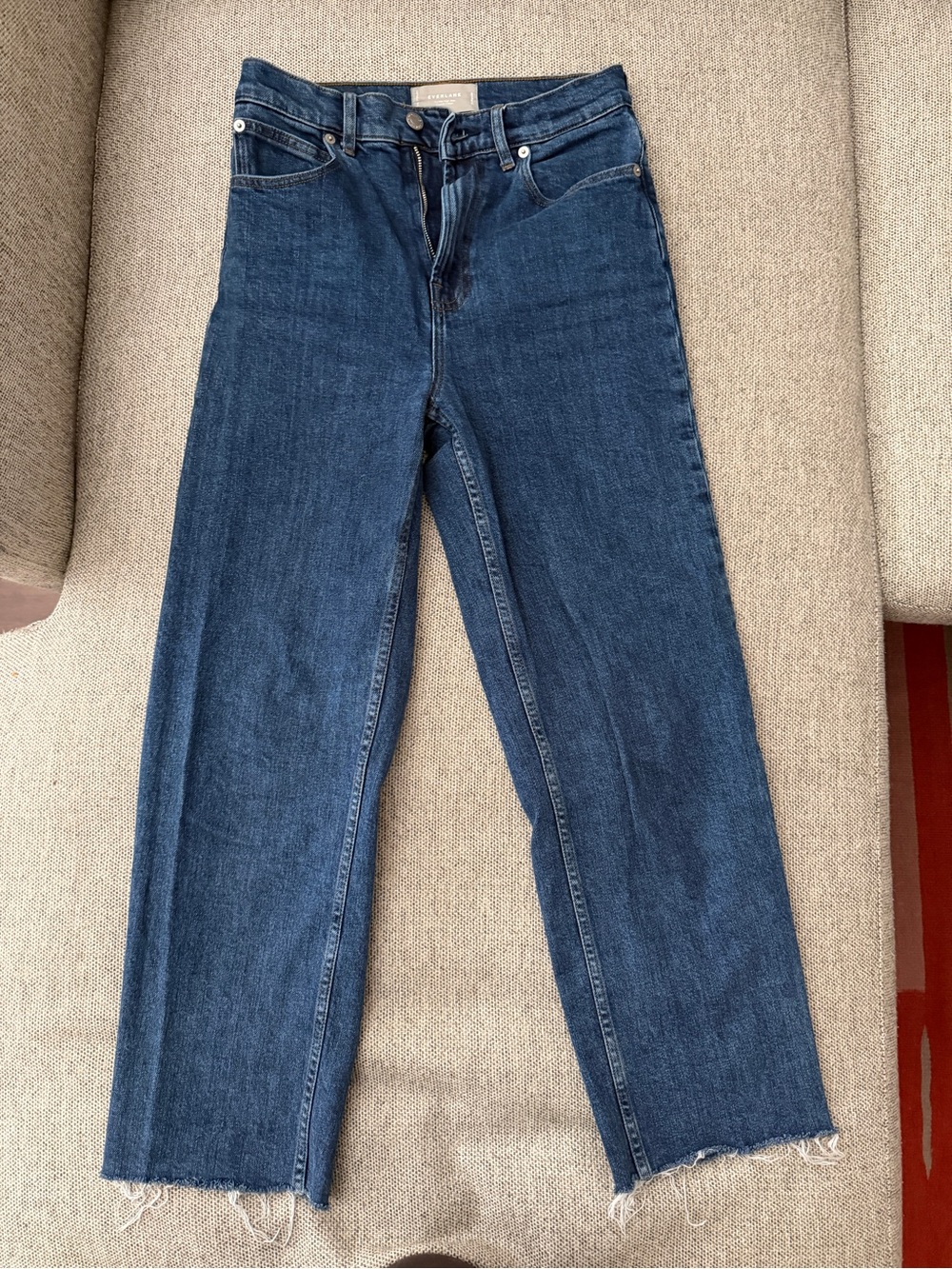 Everlane the way high Jean Straight-Leg Jeans in Dark Blue Denim RAW HEM
